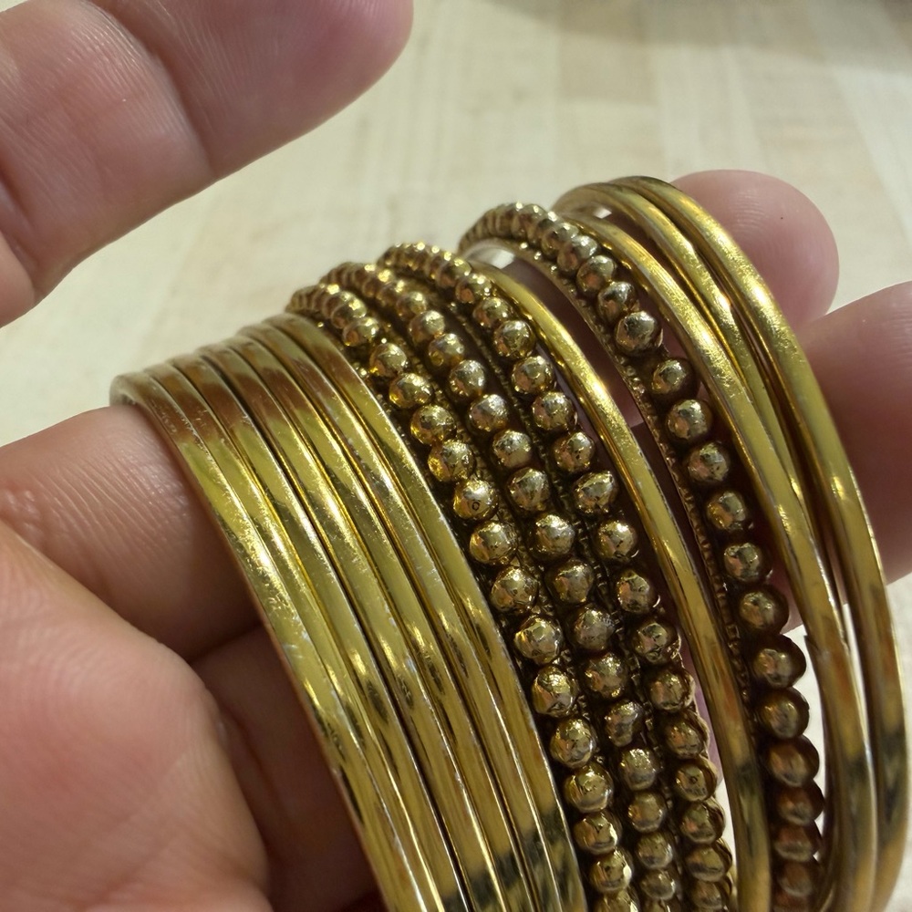 Gold-Tone Beaded & Smooth Bangle Bracelet Set - Women Jewelry